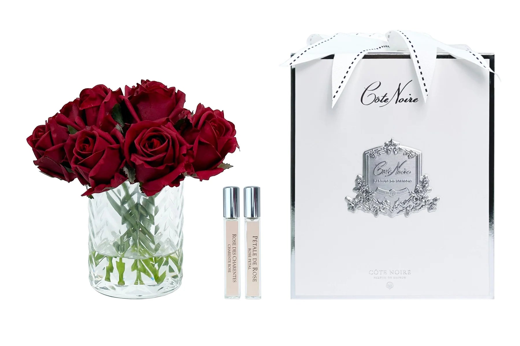 Cote Noire Herringbone Flower - Rose Buds - Clear - Red - HCF24 Cote Noire Herringbone Flower - Rose Buds - Clear - Red - HCF24